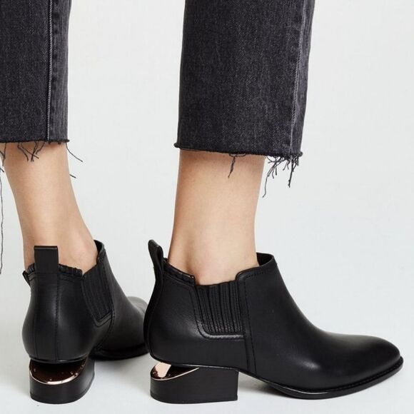 ALEXANDER WANG Kori Black Leather Chrome Cut Ankle Boot Size 39.5 EU Size 9.5 US - Picture 1 of 12